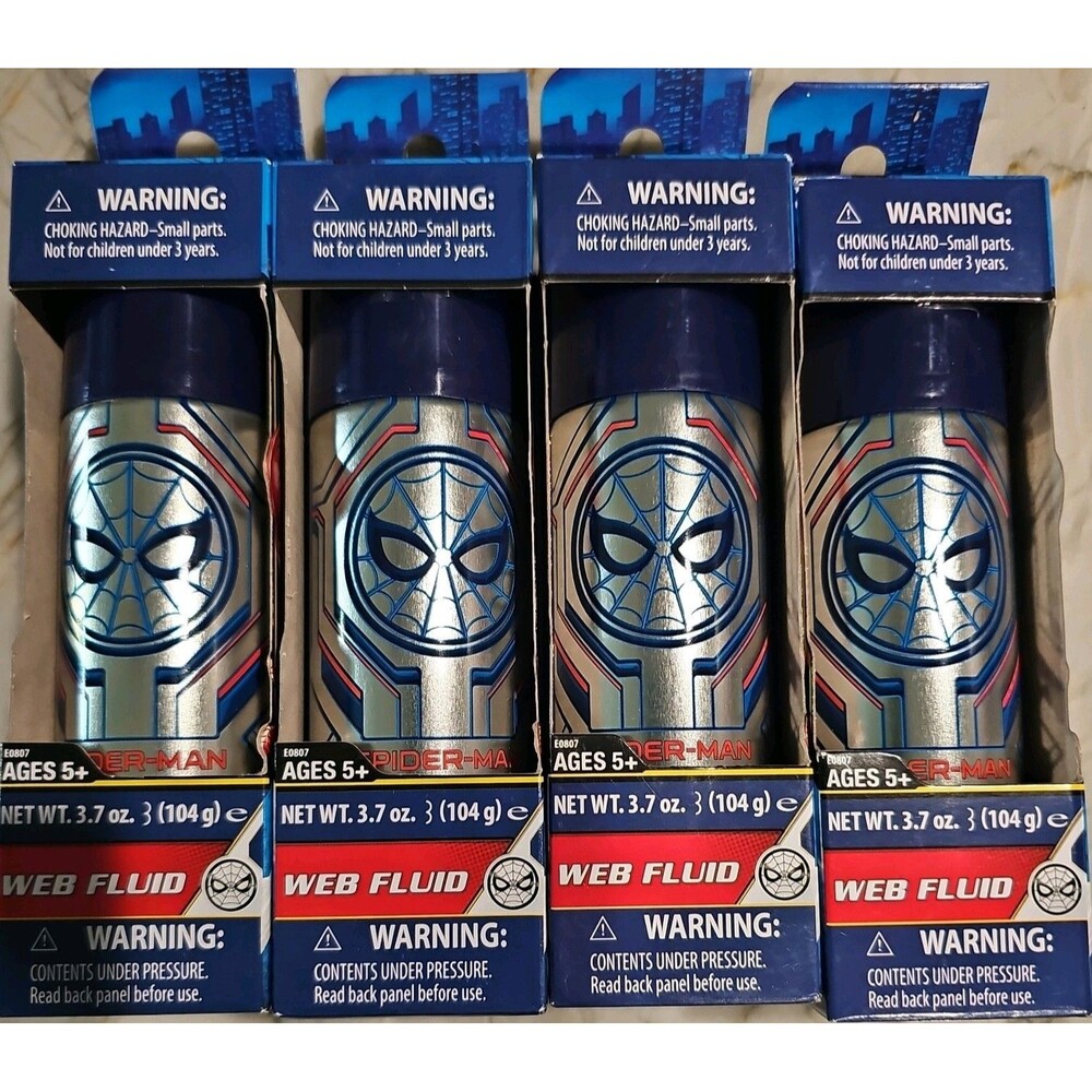 Qty 4 - Spider-Man Blue Web Fluid Refill 3.7oz - Hasbro Marvel Sealed NOS NIB